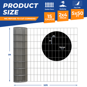 15GA Galvanized Welded <b>Wire</b> <b>Mesh</b> Roll 60inch x 50FT 2in x 4in Opening for Outdoor Fence Protection - Product Image 2