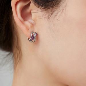 2025 Luxury Purple French <b>Stud</b> Earrings Women High-End Niche Design Compact Exquisite Party Accessory New Trendy Zircon Gold - Product Image 3