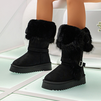 Bottes de neige chaudes pour femmes en daim, hauteur genou, avec fausse fourrure et plateforme antidérapante