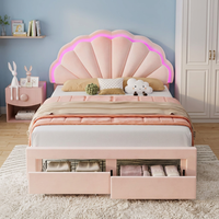 Lasted Beauty Küstendesign Elegantes Rosa Samt-Polsterbett Prinzessinnen-Bett mit Schubladen Queensize-Stauraumrahmen Klappbar