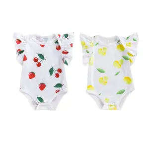 Newborn Baby Clothes Baby Girl Clothing Cotton Cute Printed Lemon Cherry Flying Sleeve Romper Bodysuit Baby