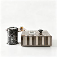 Ensemble de tables basses italiennes minimalistes, petites et grandes, compactes pour salon, durables, écologiques, tables carrées zébrées avec dessus en verre trempé