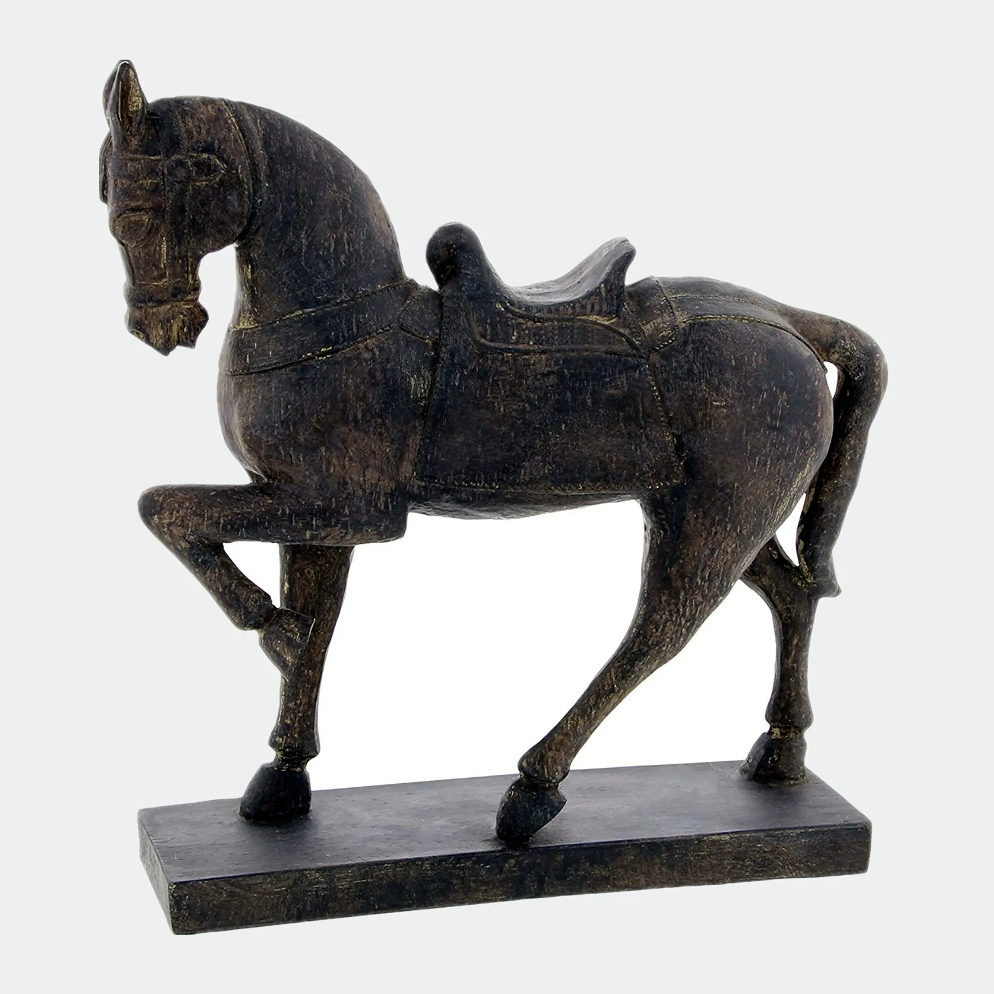 13 Inch Hout Effect Hars Antieke Bruin Paard Sculptuur Beeldje Decoratie Ambachtelijke Polyresin Paard Staute Decor Op Basis