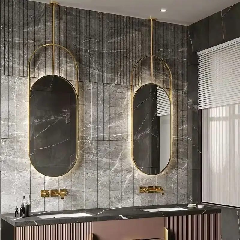 Moderno Unique Unbreakable Led Backlight Touch Smart Vanity Mirror Espelhos montados na parede do chuveiro do banheiro com luzes