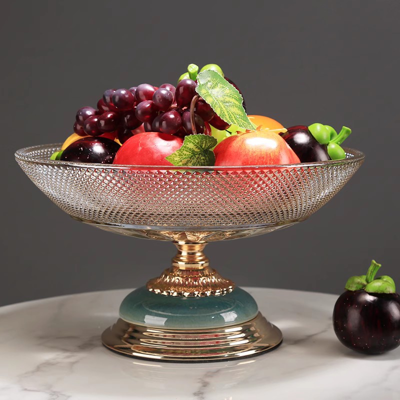 Plato de fruta de cristal con rejilla, 30 cm.