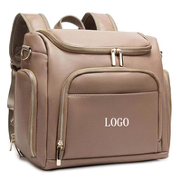 Sac à dos à langer en cuir grande capacité personnalisé pour maman, avec matelas à langer intégré, idéal pour les voyages