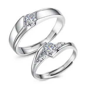 C & J碳硅石钻石S925纯银情侣结婚戒指套装白金新娘新郎