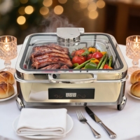 Chauffe-Plat Électrique Rectangulaire 8L avec Couvercle en Verre, Serveur de Buffet pour la Restauration et les Banquets Hôteliers