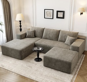 Sofá Seccional de Luxo em Corduroy com Combinação de Espuma, Sofá de Canto para Três Pessoas, Móveis para Sala de Estar - Product Image 1