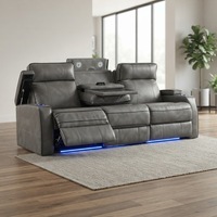 Fauteuil inclinable fonctionnel avec table basse en cuir véritable gris ensemble de canapé 3 places populaire