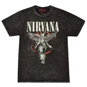 Camiseta para homens Nirvana americana retrô grande, camiseta com estampa de jato direto digital batik lavagem personalizada por atacado