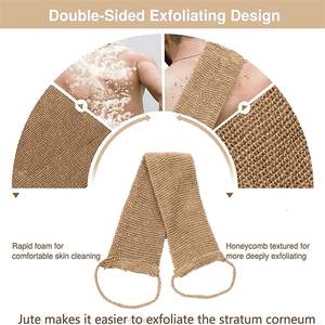 Ensemble de <span class=keywords><strong>gants</strong></span> et de serviettes de bain exfoliants en ramie et en jute pour un nettoyage doux de la peau, fournitures de bain lisses avec éponge pour le dos - Product Image 3