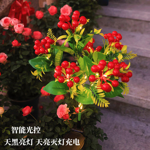 Solar Garden <b>Light</b> Red Berry Plant <b>LED</b> Outdoor Yard Decoration Water Resistant Free Standing - Product Image 3