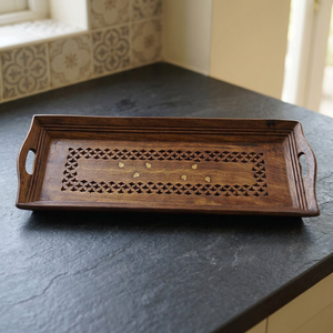 Bandeja de Servir de Madera de Mango Pulida, Hecha a Mano, Duradera, Multifuncional, Elegante y de Lujo, con Asa, Ecológica, Personalizada, para Decoración de Té y Café - Product Image 1
