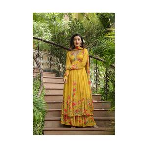 นักออกแบบที่ขายดีที่สุด Chinon อาเลียตัดชุดช่าง Kurti Sharara พร้อมดูปัตตาสําหรับผู้หญิงจากอินเดีย - Product Image 1