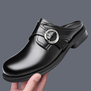 2026 Trendy Men's Mules Slides Retro Monk Shoes Round Toe <b>Half</b> Slippers Casual <b>Slip</b>-On Style - Product Image 4