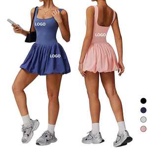 女性用ノースリーブクイックドライスポーツドレスジムフィットネスフラワーバドゴルフドレスアスレチックテニスウェアショートドレス裏地付きショートドレス - Product Image 1