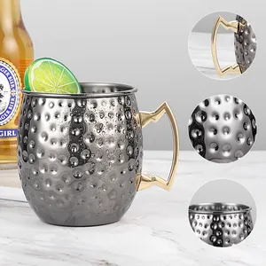 Tazza di rame per bere birra ovaloide martellata in ottone classico di vendita calda tazza Moscow Mule in acciaio inossidabile