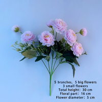 PT-P8001 8 kuntum, buket bunga peony sutra peony artifisial untuk hiasan tengah pesta rumah
