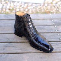 Goodyear welt hiding sepatu jahit atasan kulit sapi sepatu bot sepergelangan kaki berlian cut pola buaya buatan tangan pria chelsea boot factory