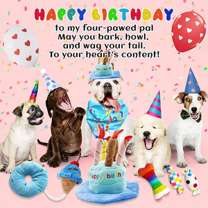 Mutlu doğum günü köpek çiğnemek oyuncak gıcırtılı bulmaca peluş kırışık halat snu! fido'nun doğum günü için zenginleştirme için doldurulmuş oyuncaklar! - Product Image 6