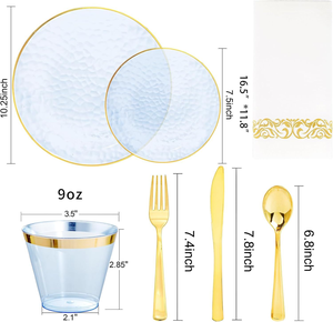 Ensemble de <span class=keywords><strong>vaisselle</strong></span> jetable de luxe en <span class=keywords><strong>plastique</strong></span> rond coloré avec bords dorés 7,25 pouces et 10,25 pouces pour fêtes et mariages - Product Image 6