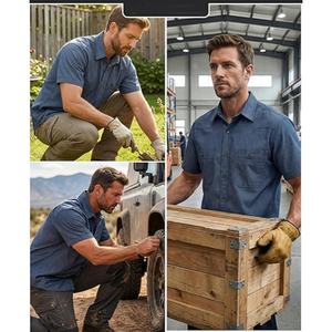 Chemises de travail pour hommes à manches courtes boutonnées, coupe <span class=keywords><strong>d</strong></span>écontractée légère, 100% chambray C, extra-douces, avec poches utilitaires, pour l'<span class=keywords><strong>été</strong></span> - Product Image 6