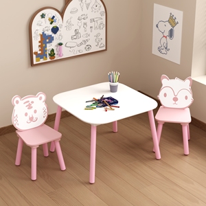 3-Piece Modern Kids <b>Table</b> & Chair Set Wooden Toddler Desk with Animal Backrest Easy Assembly <b>Activity</b> <b>Table</b> for Playroom Nursery - Product Image 4