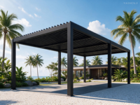 Moderne Aluminium-Pergola 6x4m 6x5m 6x6m mit motorisiertem Lamellendach und LED-Beleuchtung für Restaurant- und Hotelterrassen