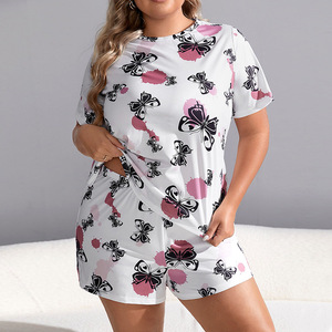 Pantaloncini estivi <span class=keywords><strong>taglie</strong></span> forti da <span class=keywords><strong>donna</strong></span> in <span class=keywords><strong>pigiama</strong></span> a maniche corte Set di indumenti da notte con stampa ampia 5XL Fat da <span class=keywords><strong>donna</strong></span> t-shirt da notte per la casa - Product Image 2
