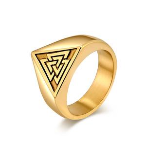 Valknut <b>Ring</b> Men's Steel Black Geometric Nordic Odin Triangle Knot Jewelry Gift - Product Image 4