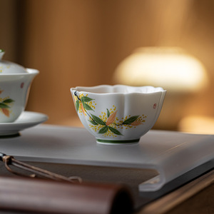 Guanlan Hand-Painted Osmanthus Flower Ceramic <b>Teacup</b> Retro Personal Tasting Cup Kung Fu Tea Set - Product Image 4