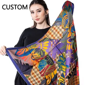 CHENGHE Custom with Logo Silk Satin Scarves Shawls for Women Ethnic Scarf Stylish Designer Square Scarf