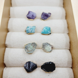 Raw Quartz with Rose Quartz and Amethyst Stainless Steel <strong>Post</strong> <strong>Earring</strong> Stud, Gemstone Minimalist Stud <strong>Earrings</strong> - Product Image 2