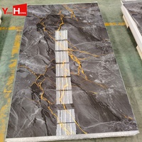 Panneau mural en PVC UV effet marbre, aspect pierre brillant, revêtement intérieur pour chambre, hall, espace commercial