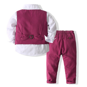 Vêtements décontractés pour enfants, ensembles de marques pour bébés, ensembles de pantalons à bretelles et chemises pour garçons, vente en gros - Product Image 2
