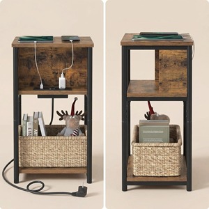 Table d'appoint en bois à 3 niveaux avec ports USB et prises électriques, table de chevet pour salon, chambre à coucher - Product Image 4