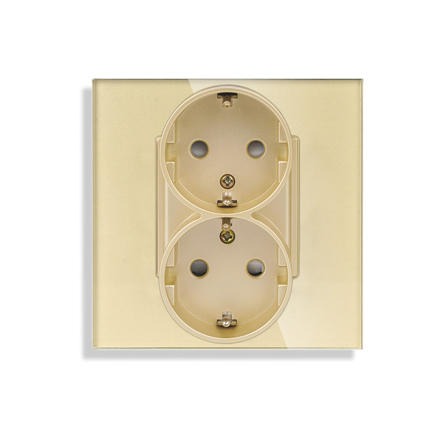Double Plugs 230 220V Home Wall Power Electric Switch Metal Brushed Schuko Socket EU 2 Outlets 16A