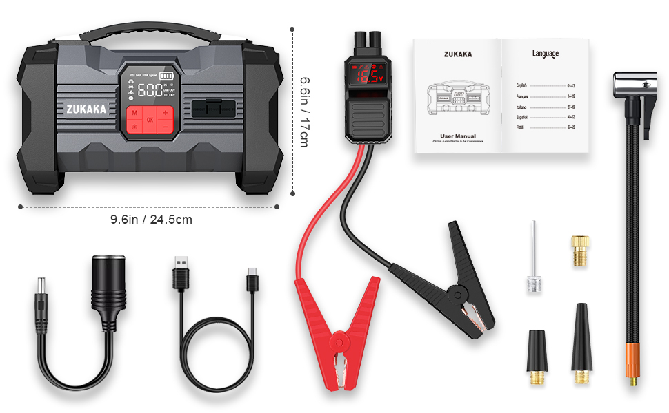 Portable Car Jump Starter With Air Compressor, 3000A Power Station