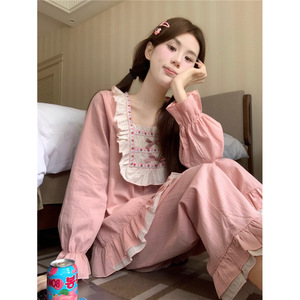 2025 otoñal estilo palaciego pequeño algodón fresco suelto pulloverrufflescasual ropa <span class=keywords><strong>de</strong></span> casa - Product Image 2