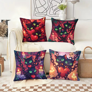 Set bantal motif kucing hitam dengan hati dan rantai yang meriah - Product Image 2