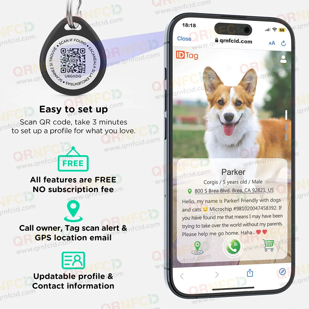بطاقة معرف الكلاب الأليفة من الإيبوكسي رمز QR NFC الذكي المخصص