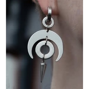 Pendientes de Acero Inoxidable con Forma de Media Luna y Doble Círculo, Joyería de Moda Unisex Hecha a Mano - Product Image 1