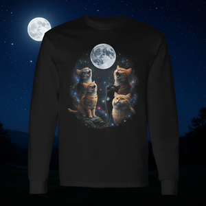 Camiseta de manga larga con diseño de gatos aullando, luna llena, cielo estrellado, galaxia, amante de los animales cósmicos - Product Image 3