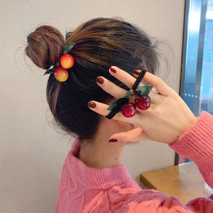 Coletero de tela elástica con diseño de cereza, accesorio informal para el cabello, verano 2021, origen Yiwu - Product Image 3