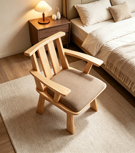 Fauteuil scandinave en bois massif avec revêtement en tissu, chaise de salon moderne, design en chêne naturel - Product Image 6