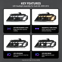 Projecteurs LED de style RS pour Audi A4L 2009-2012, ensemble de phares améliorés avec feux de jour LED et clignotants séquentiels