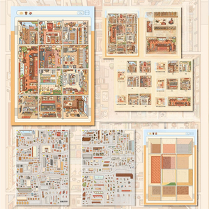 Un lot d'autocollants miniatures à décoller pour <span class=keywords><strong>la</strong></span> création <span class=keywords><strong>de</strong></span> scènes : Food Ark, Warm Streets After Snow, Scènes <span class=keywords><strong>de</strong></span> <span class=keywords><strong>rue</strong></span>, Scènes à motifs quadrillés - Product Image 1