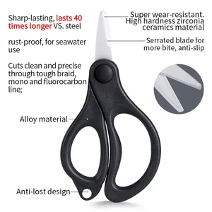 MIDDIA Ceramic Black Blade Fishing Line Thread Yarn Cutting Scissors With Intricate Serrated Edge