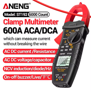 ANENG ST192 มัลติมิเตอร์แบบดิจิตอล แคลมป์มิเตอร์ วัดกระแสไฟฟ้าจริง 6000 แอมป์ วัดค่าความจุ วัดแรงดันไฟฟ้าแบบไม่สัมผัส วัดโอห์ม วัดความถี่ วัดทรานซิสเตอร์ มาตรฐาน IP66 - Product Image 1